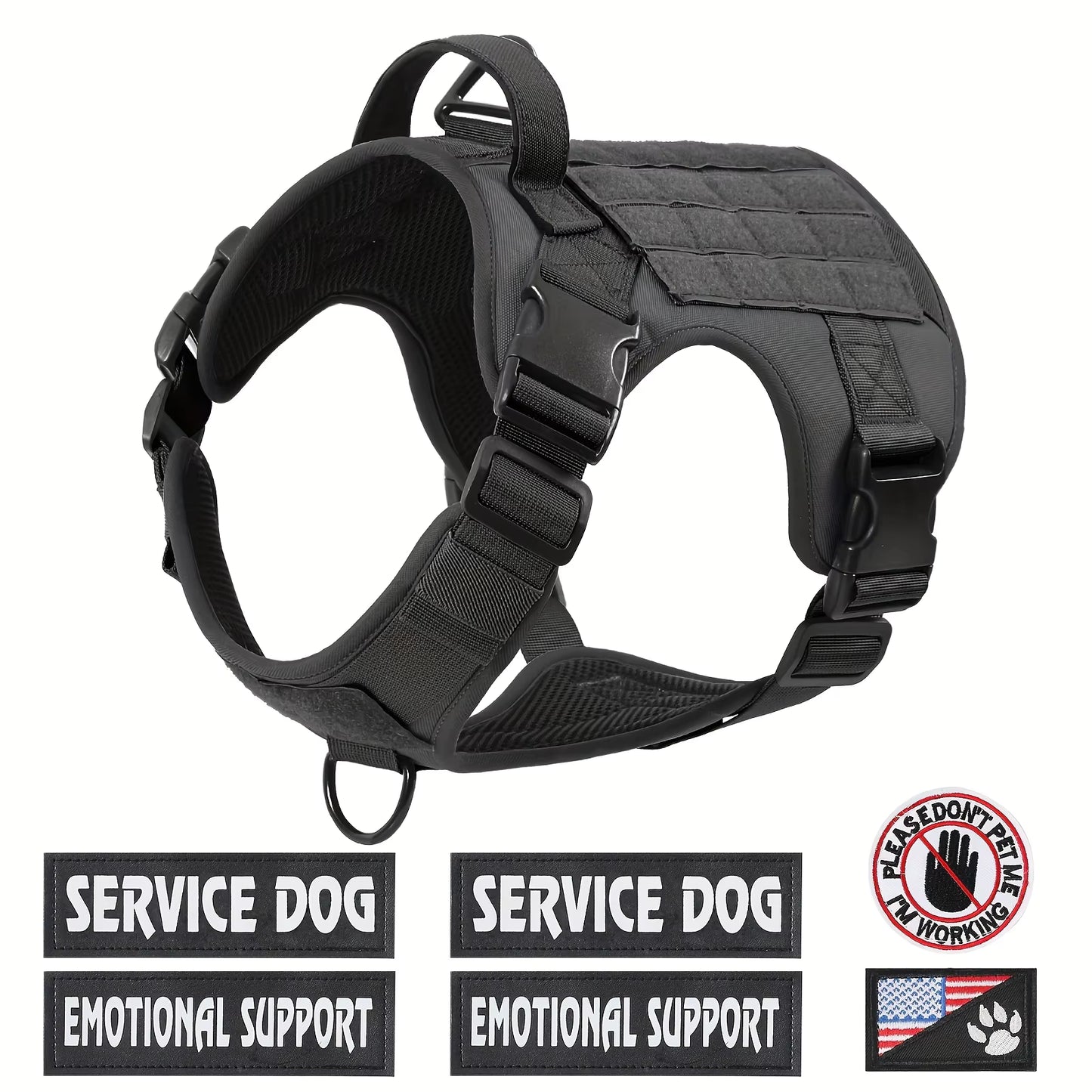 Tactical Service Dog Harness Vest — Adjustable, Reflective, Metal‑Grade Hardware