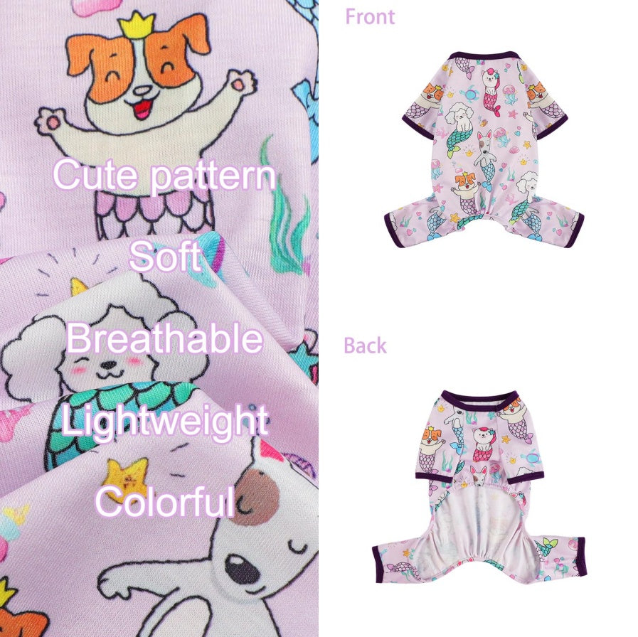 Dog Pajamas Pjs Spring Summer Dog Clothes For Small Dogs Girl Boy, Soft Stretchy Tiny Chihuahua Yorkie Puppy Clothes Doggie Onesies Cat Pet Jammies Outfit, Mermaids