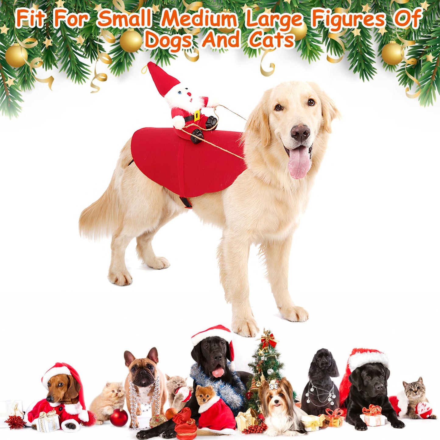 S-M-L-XL Options -- 1Pc Pet Christmas Costumes Red Winter Coat For Dog Riding Santa Claus With Bell Clothes New Year Outfit Cosplay Costumes Party Dress Up For Cats